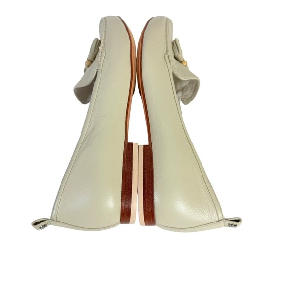 FlipFlop Cream Leather Tassel Loafers Size 8.5 Slip On Flat Stack Heel Casual - Picture 6 of 14